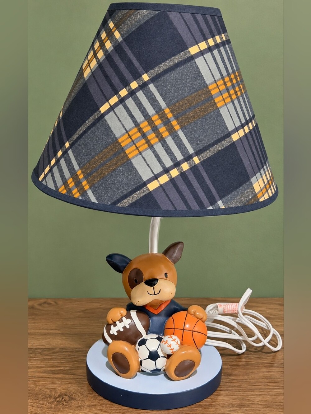 Lambs & Ivy Future All Star Sports Dog Nursery Lamp Plaid Shade Football Soccer